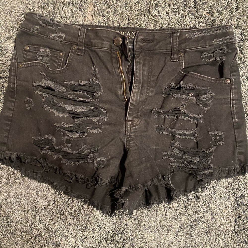American eagle black distressed jean shorts